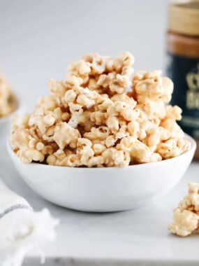 cookie butter popcorn in bowl