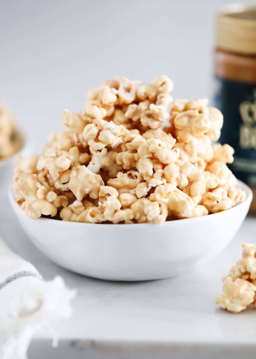 cookie butter popcorn in bowl