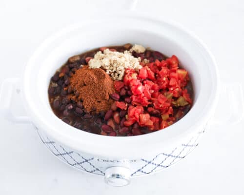 chili ingredients in crockpot