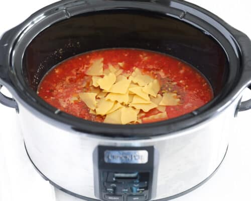 sauce and noodles in crockpot
