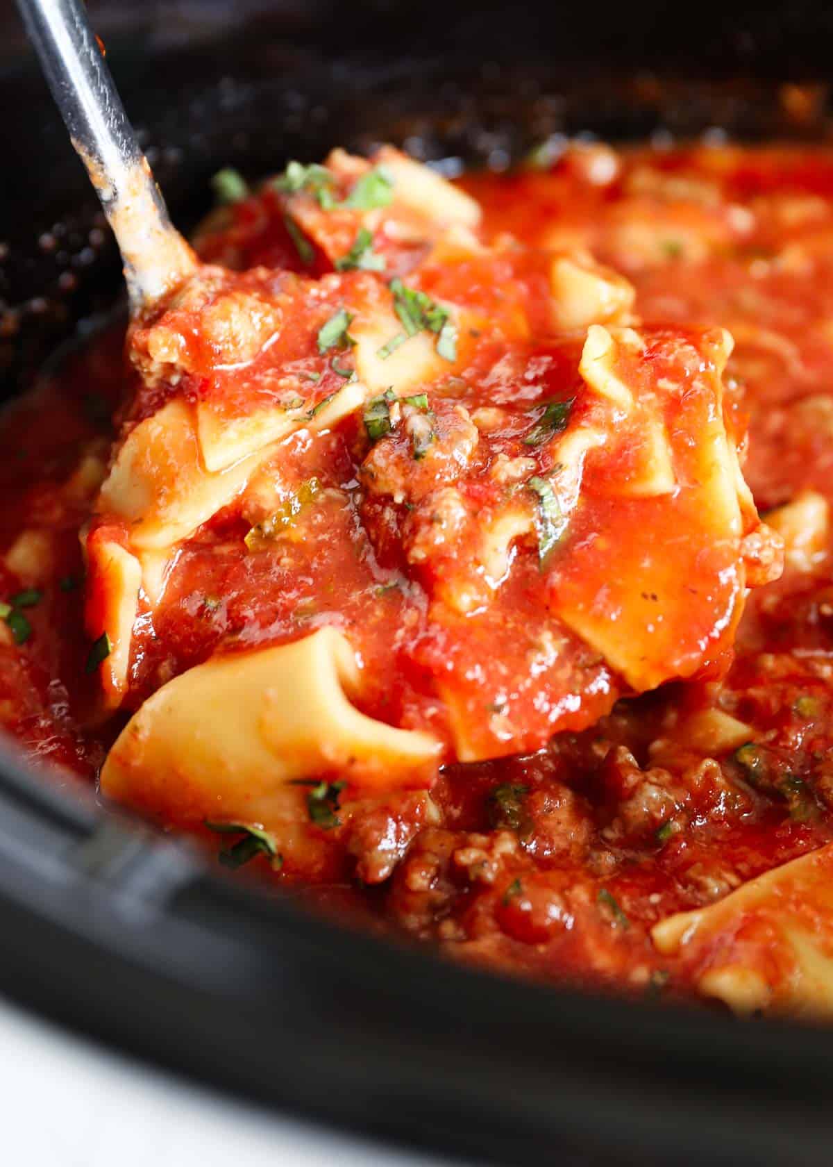 ladle full of lasagna soup