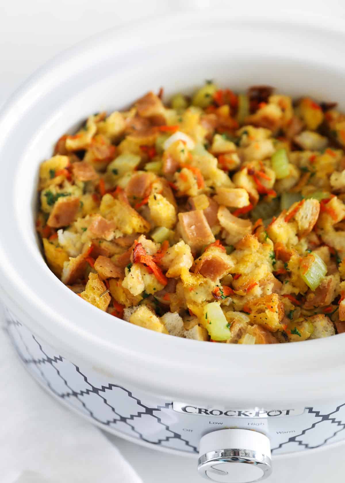 stuffing inside of white crockpot