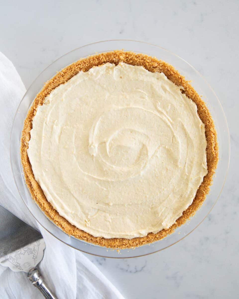eggnog pie on marble counter