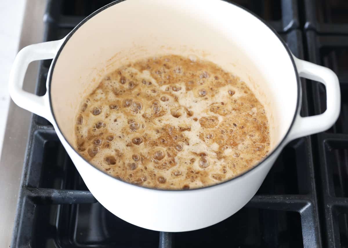cooking brown sugar mixture in pot