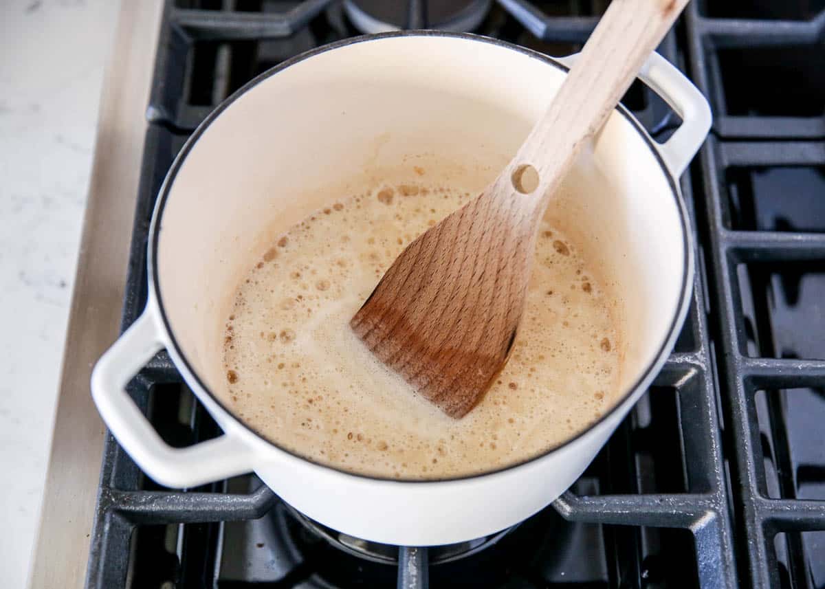 cooking a roux in a pot