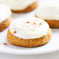 frosted pumpkin cookies with cinnamon on top