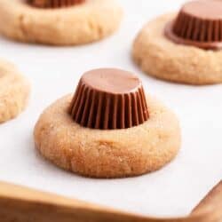 reeses peanut butter cup cookie on baking sheet