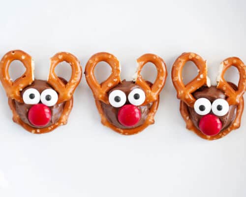 reindeer pretzels on counter