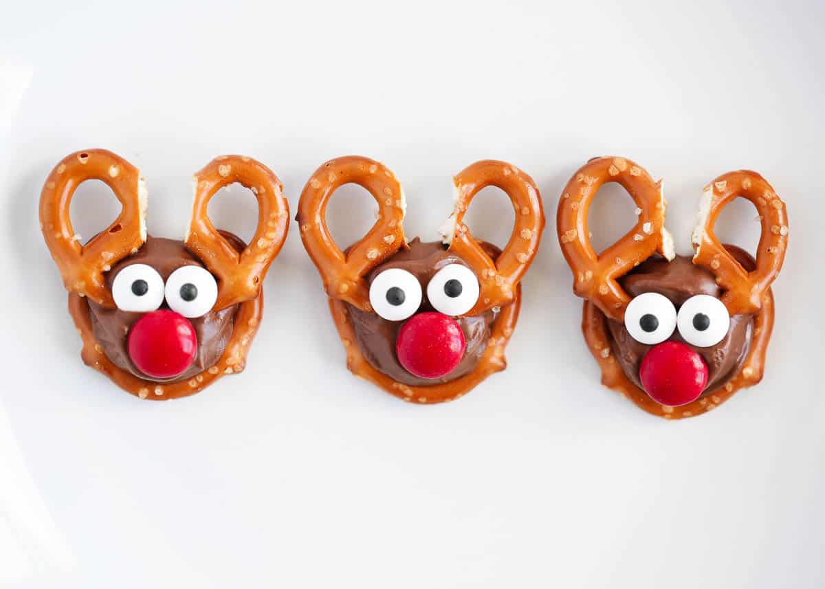 reindeer pretzels on counter