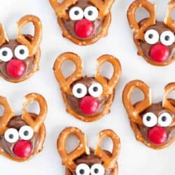 rolo reindeer pretzels on white surface