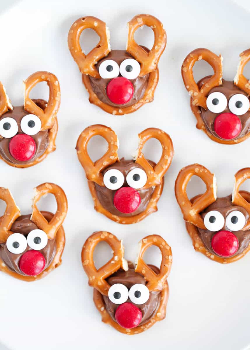 rolo reindeer pretzels on white surface