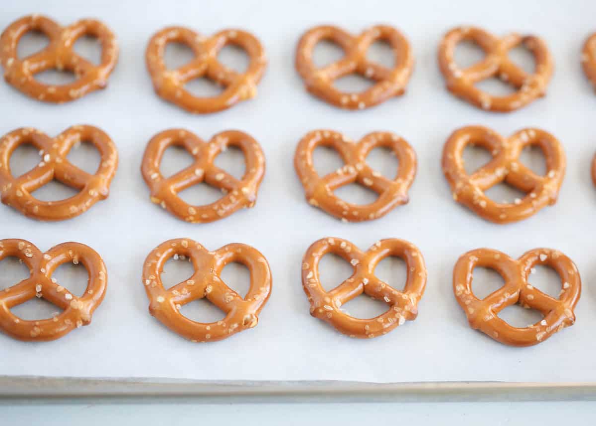 pretzels on baking sheet