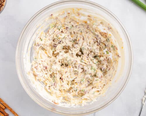 cheeseball mixture in glass bowl