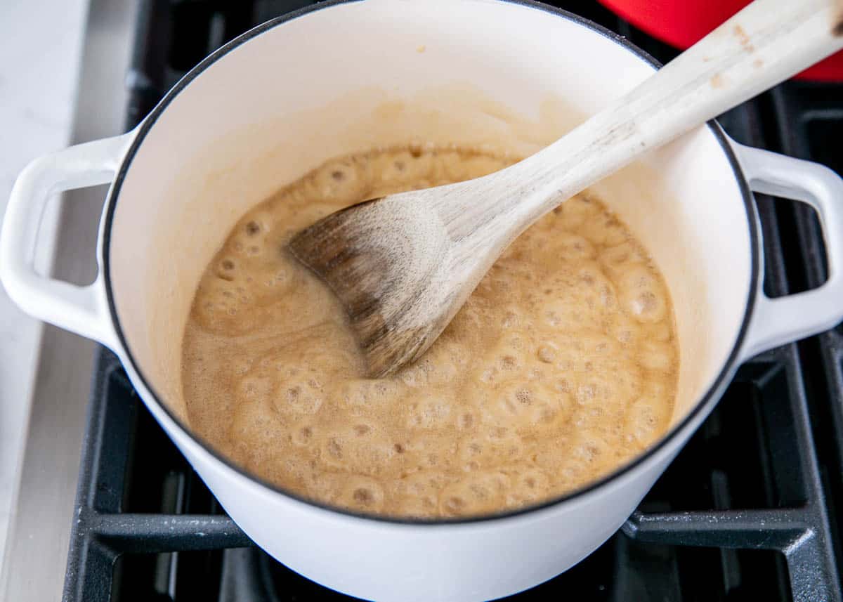 bread pudding sauce in pot