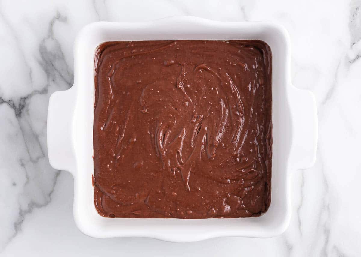 brownie batter in baking dish
