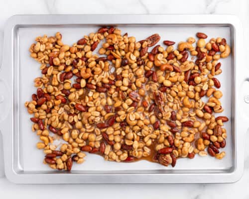 candied mixed nuts on pan