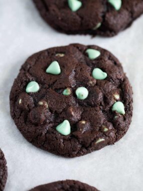 mint chip chocolate cookie on pan