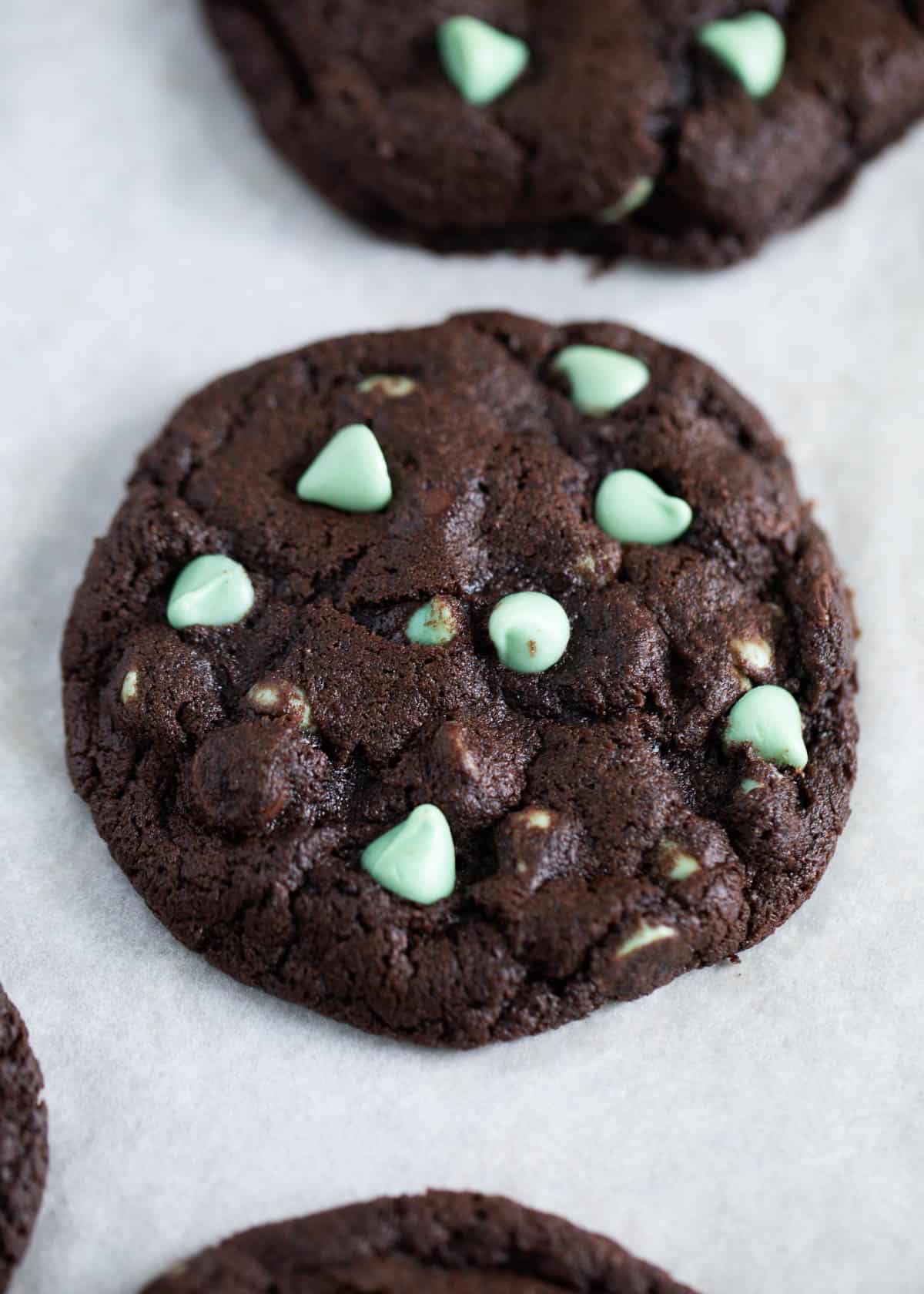 mint chip chocolate cookie on pan