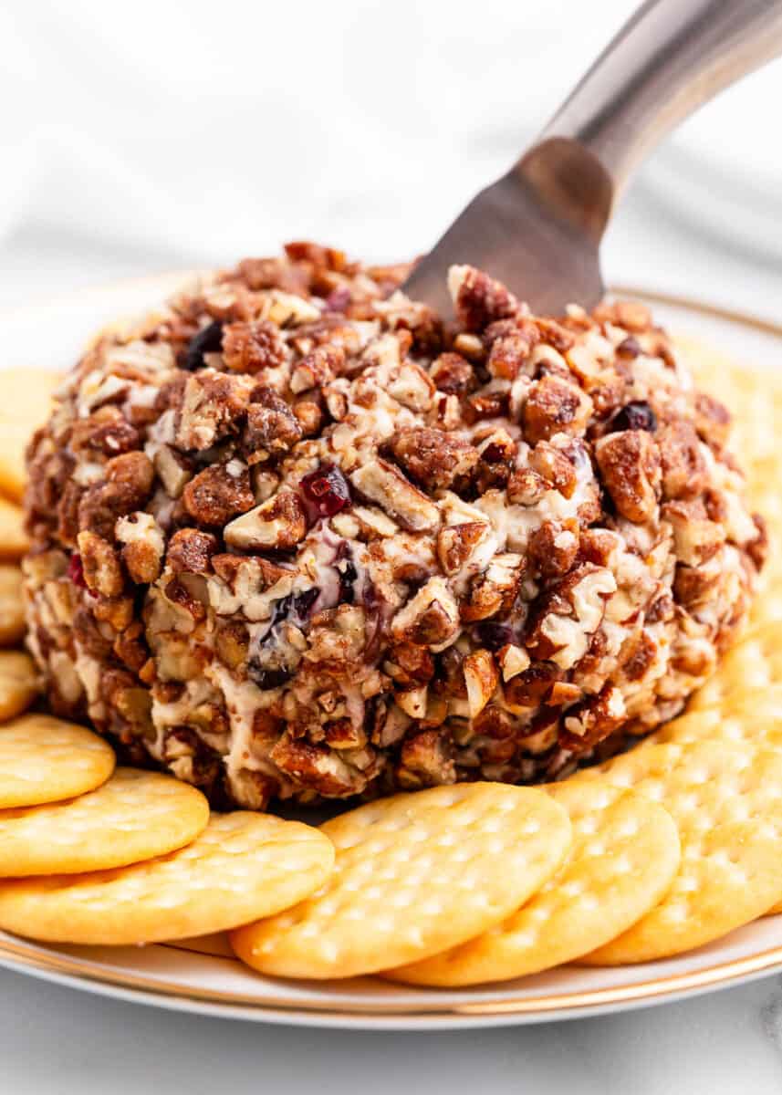 knife in cranberry cheese ball