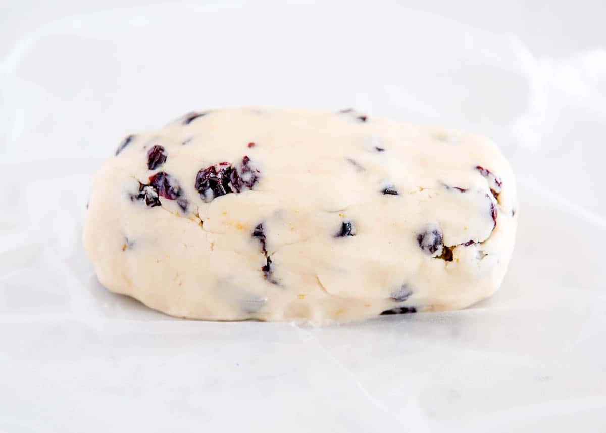 Cranberry orange shortbread cookie dough log.