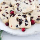 cranberry orange shortbread cookies on plate