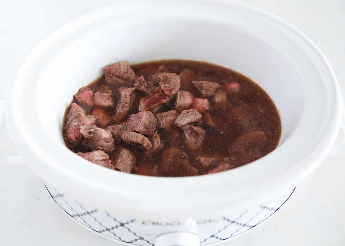 beef and broth in crockpot