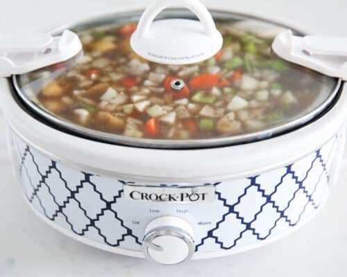 beef stew cooking in crockpot