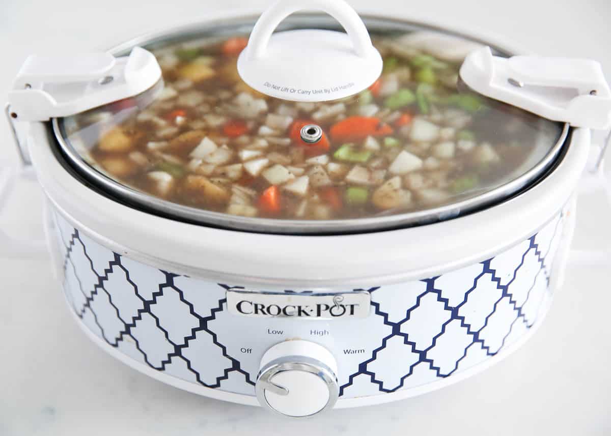 beef stew cooking in crockpot