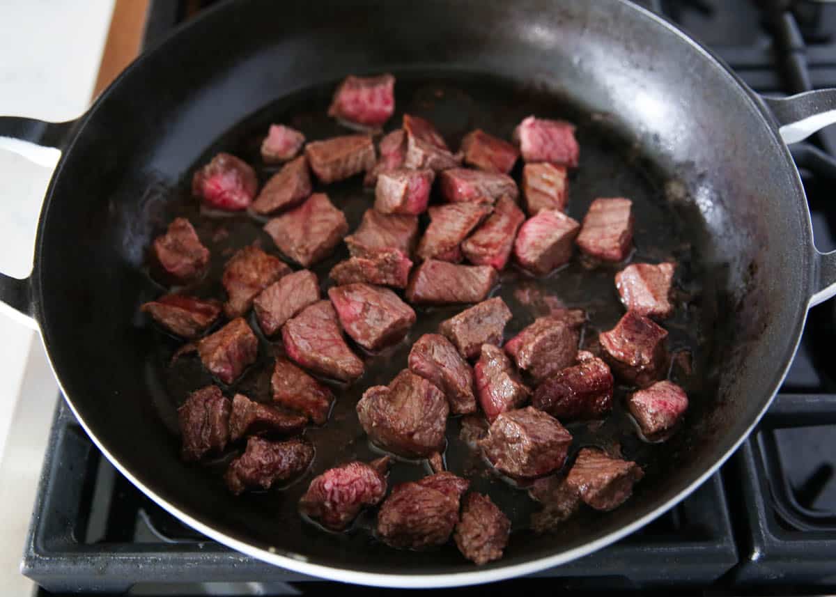 cooking beef in skillet