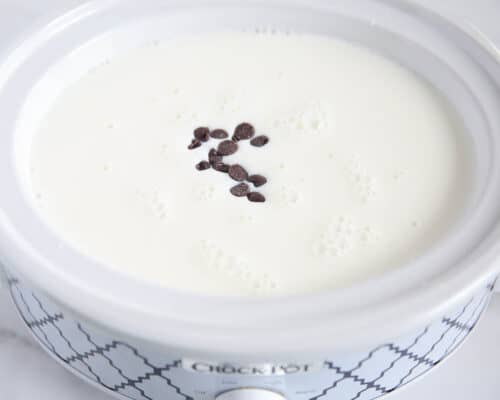 cream and chocolate in crockpot