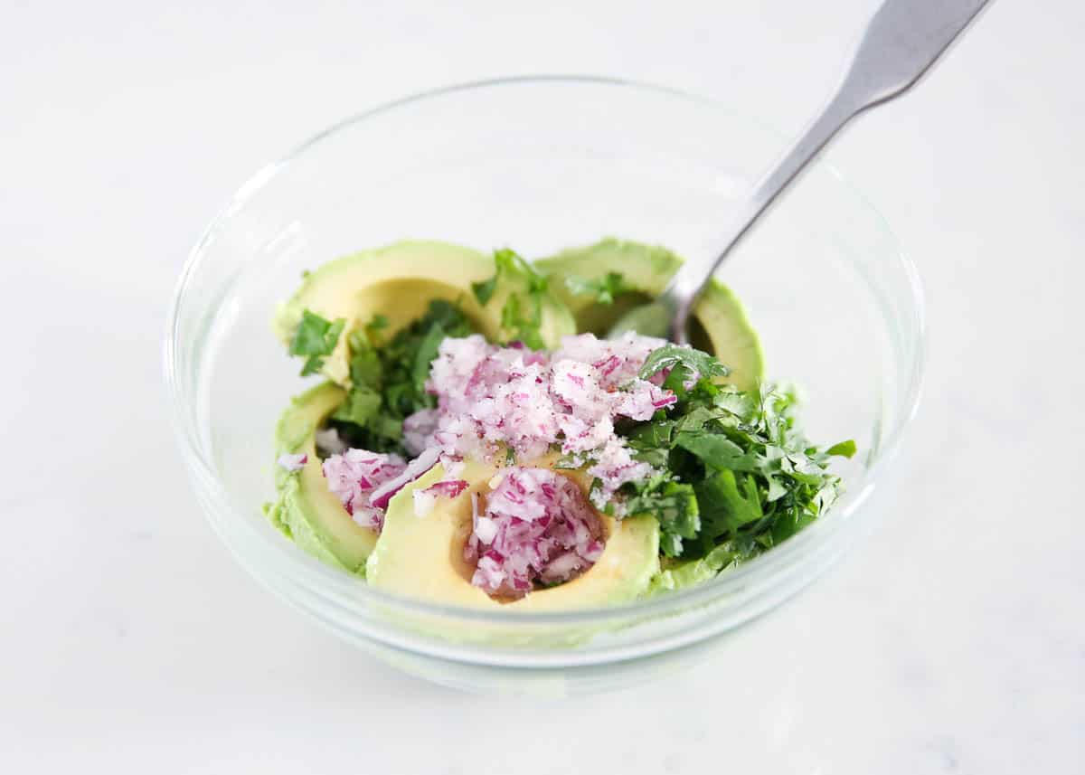 guacamole ingredients in a bowl