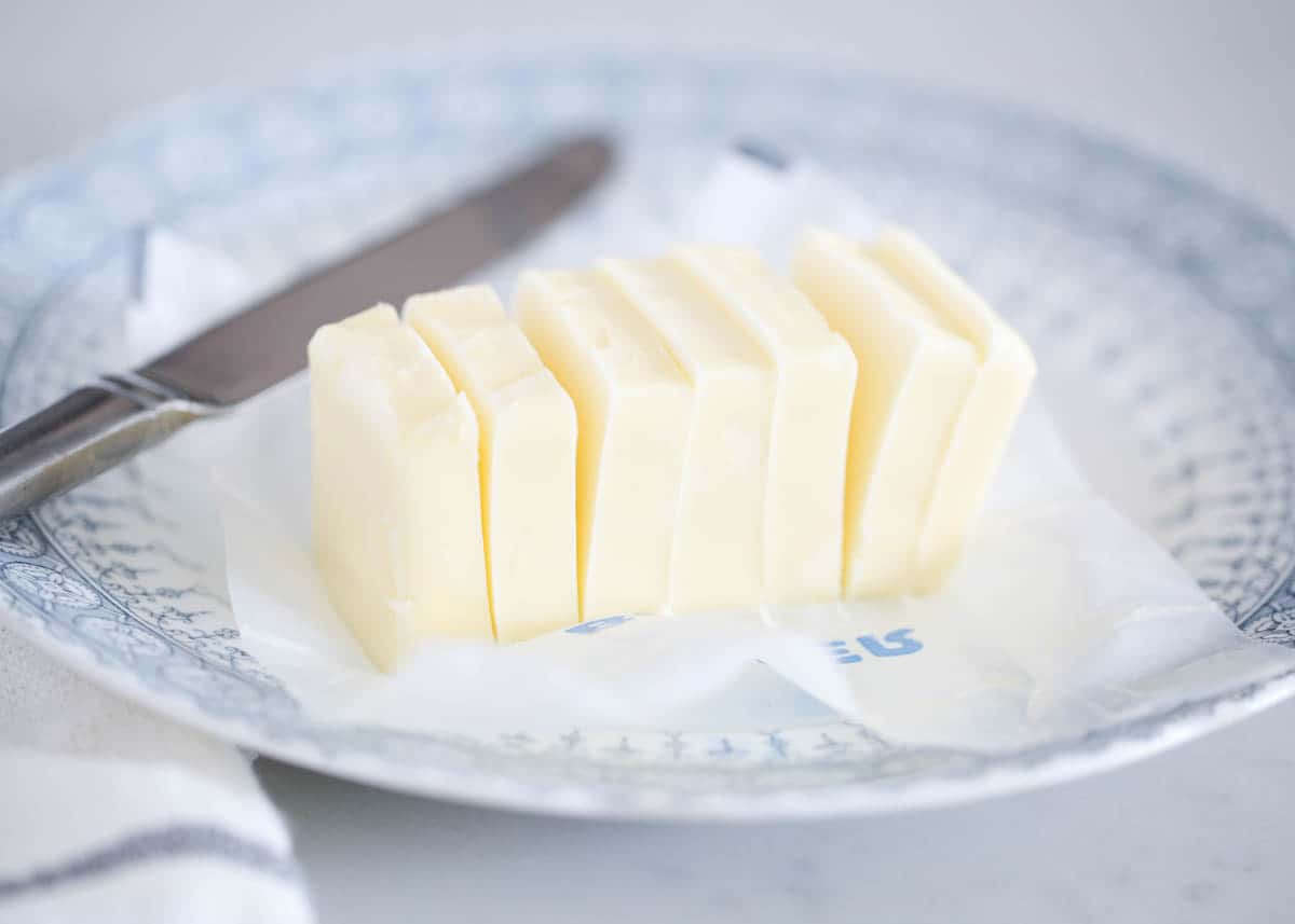 sliced butter on plate