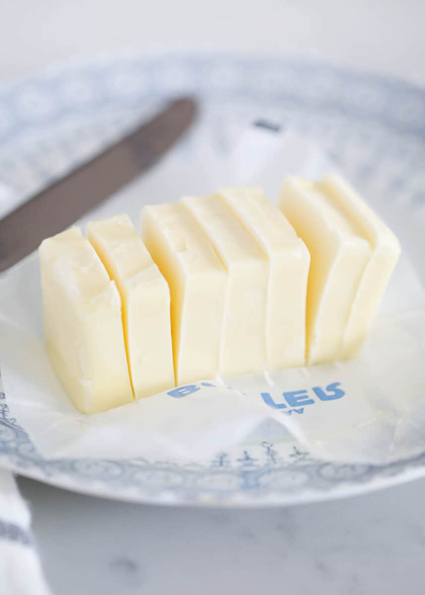 sliced butter on plate