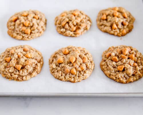 oatmeal butterscotch cookies on baking sheet