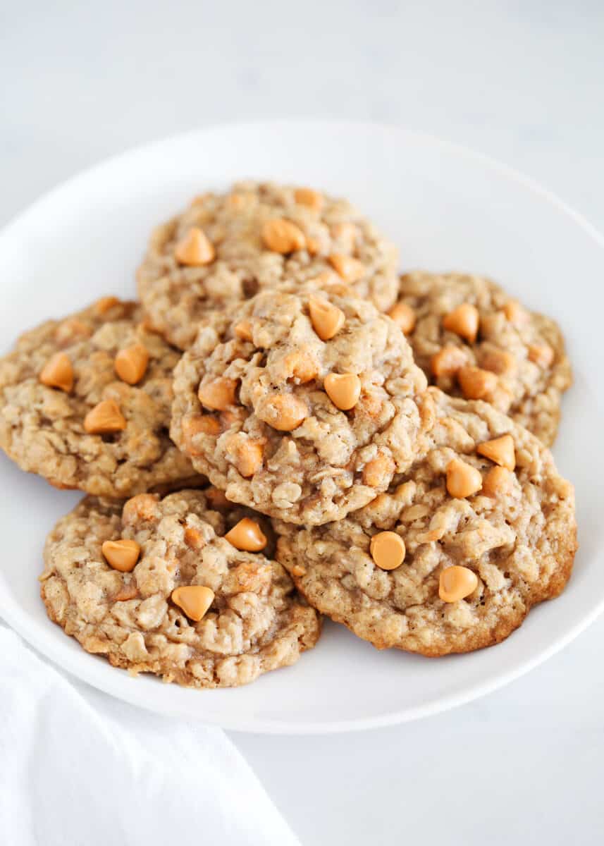 oatmeal butterscotch cookies on white plate