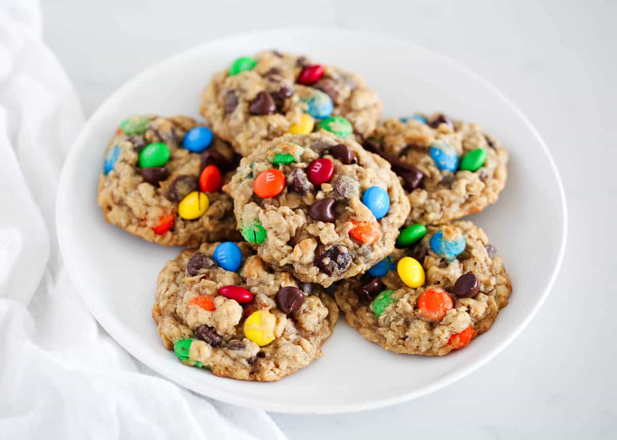 oatmeal m&m cookies on plate