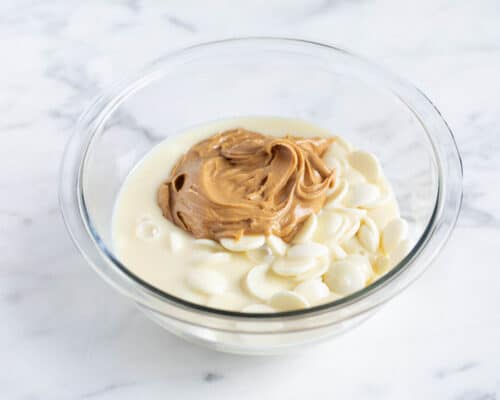 white chocolate and peanut butter in glass bowl