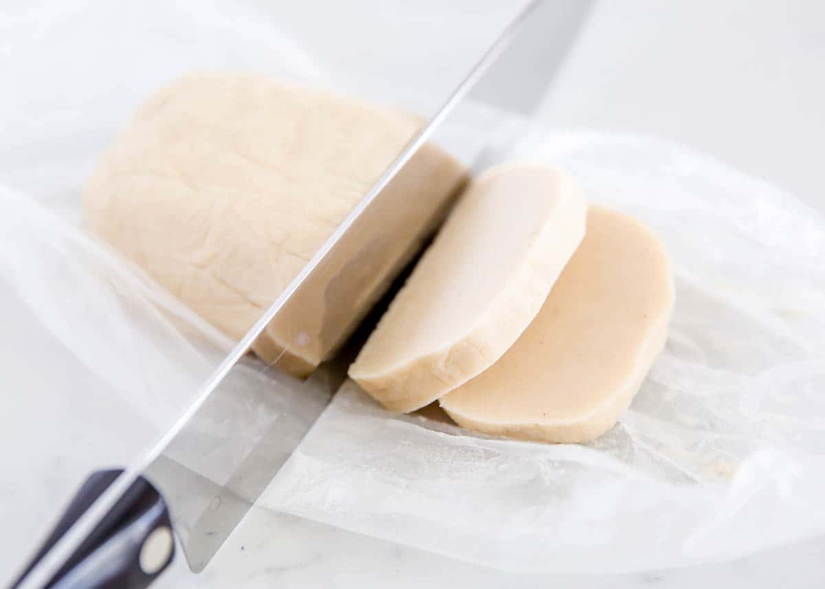 Slicing shortbread cookies.