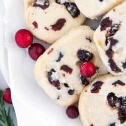 cranberry orange shortbread cookies on plate