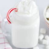 white hot chocolate in glass cup