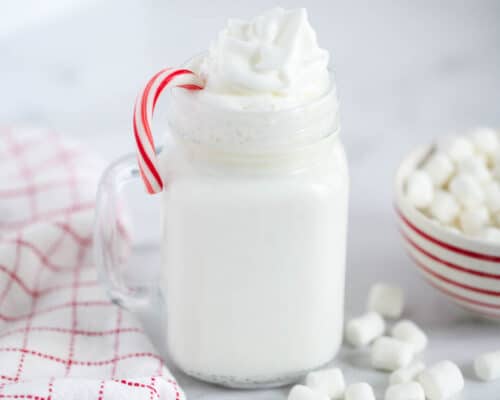 white hot chocolate in glass cup