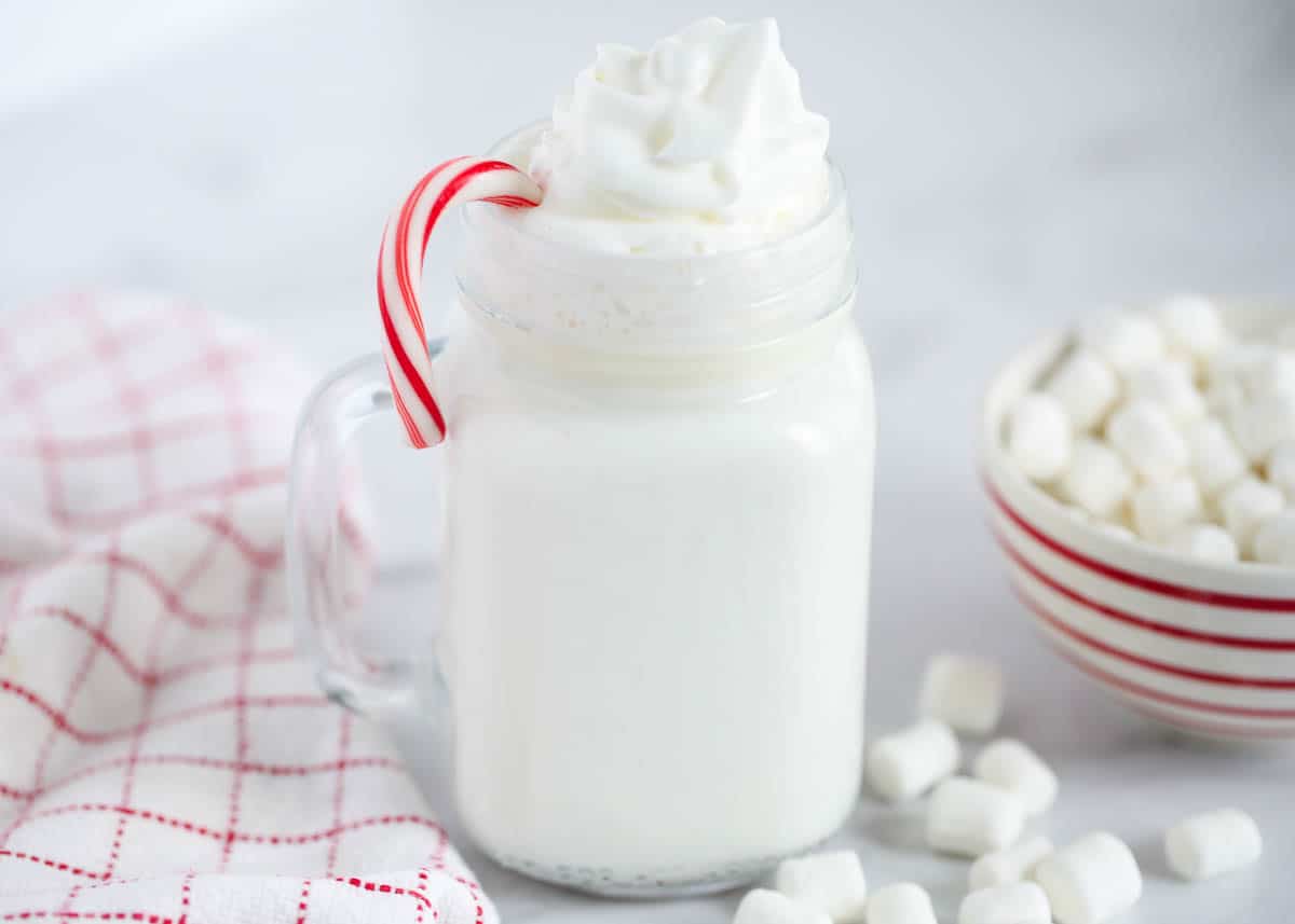 white hot chocolate in glass cup