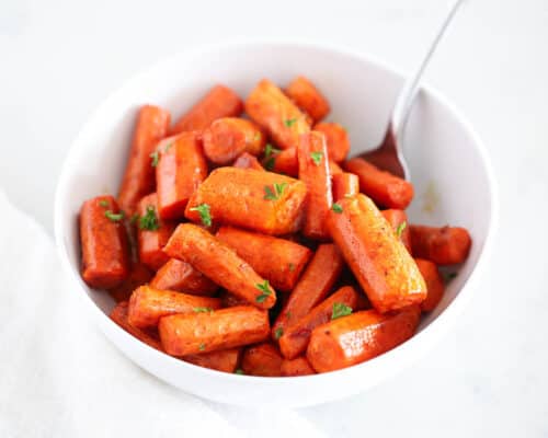 roasted carrots in white bowl