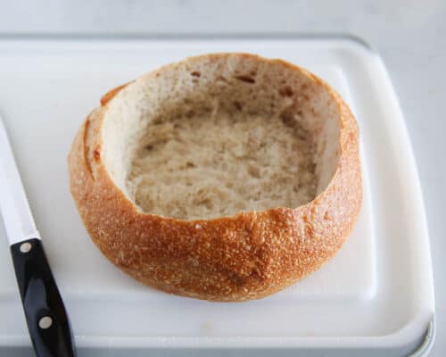bread bowl on cutting board