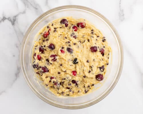 cranberry orange bread batter in bowl