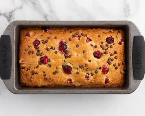 cranberry orange bread in pan