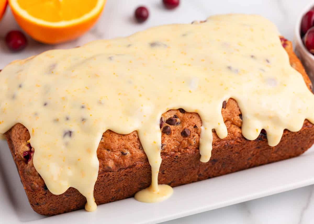 cranberry orange bread with orange glaze