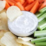 french onion dip in glass bowl