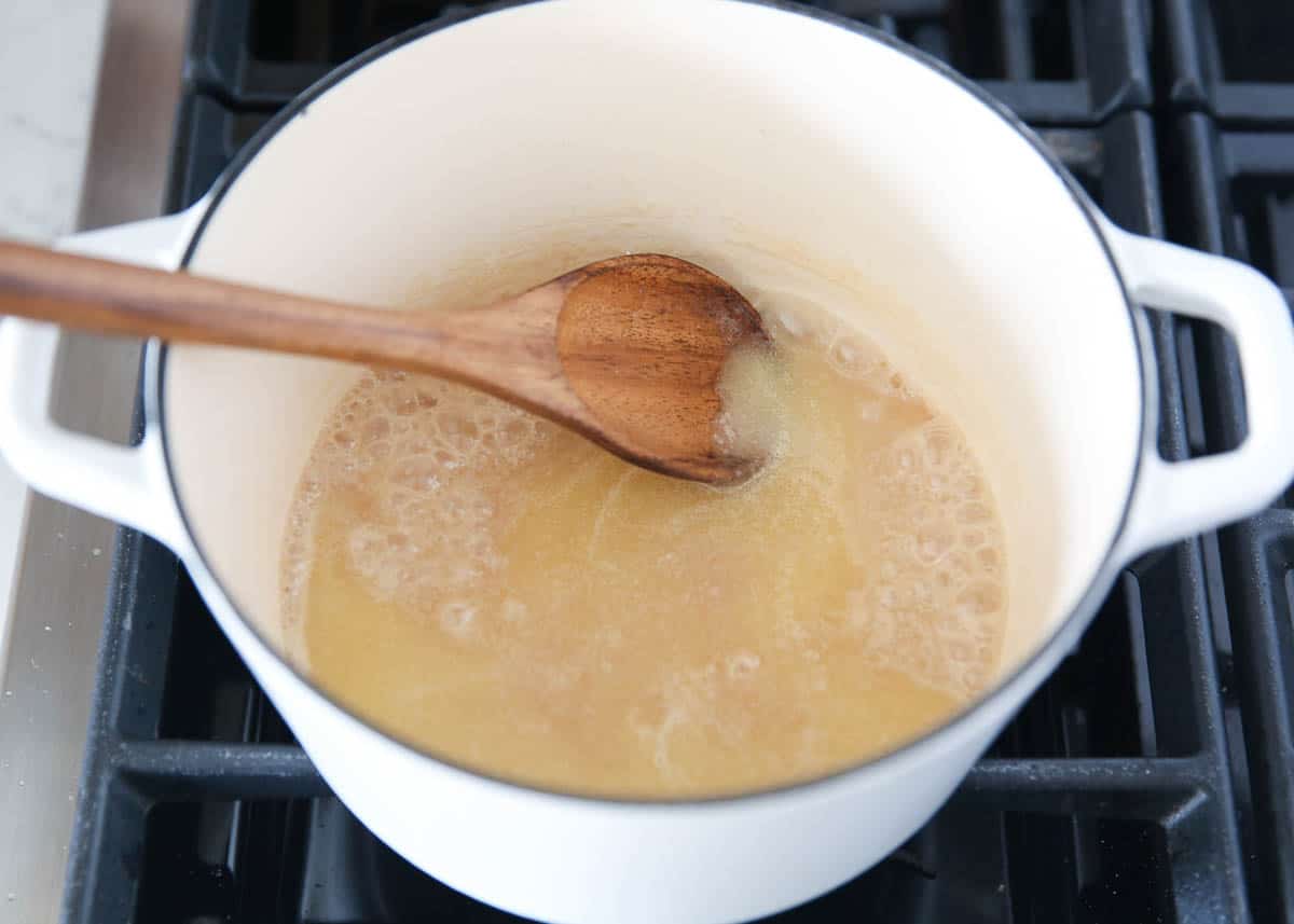caramel cooking in pot