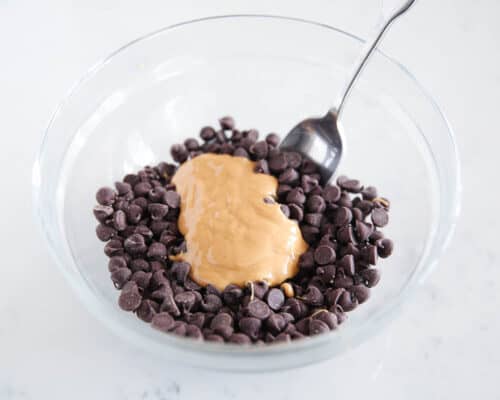 chocolate chips and peanut butter in bowl